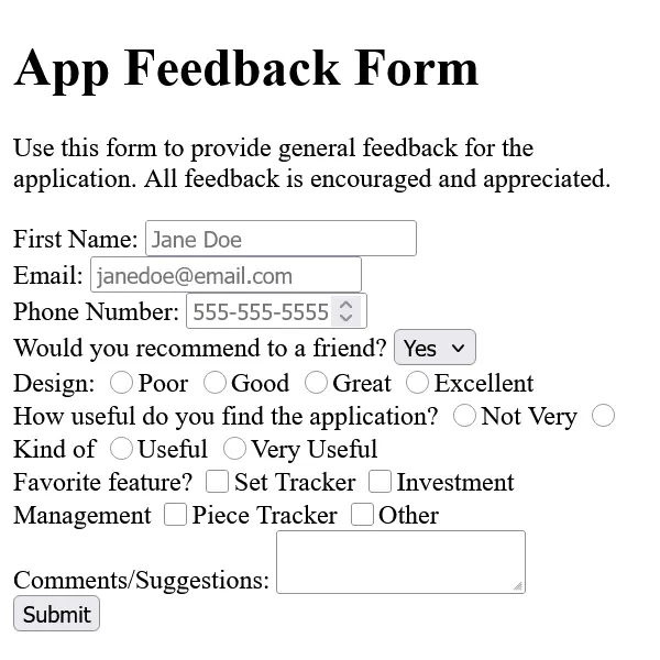 App Feedback Form Project Screenshot